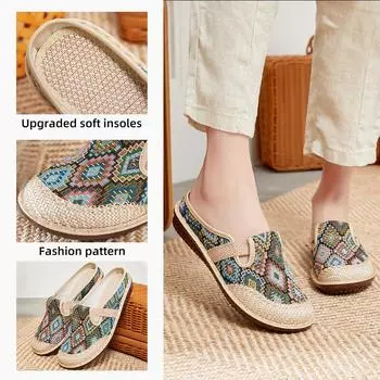 Старые пекинские туфли из ткани, женские летние туфли в этническом стиле с вышивкой, туфли на одной педали для мам, женские туфли, мягкие подошвы, не устают 36
