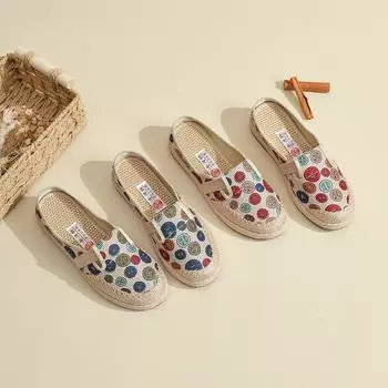 Старые пекинские туфли из ткани, женские новые летние тапочки с мягкой подошвой, повседневные модные туфли с одной педалью, полуподнос, женская обувь 35