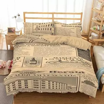 Старый газетный пододеяльник Винтажный французский комплект постельного белья Коричневый пододеяльник для мальчиков и девочек подростков QueenKing Микрофибровый пододеяльник EU Single 135x200cm