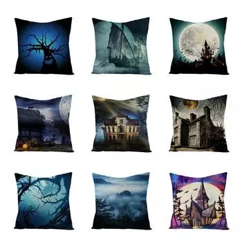 Старый замок Лодка-Дракон Луна Тыква Чехлы для подушек с ужасным узором Диванные подушки Гостиная Хэллоуин Декоративная наволочка 40x40cm