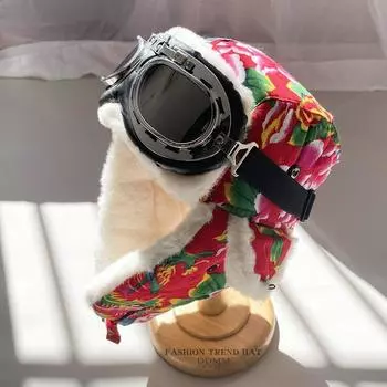 State Big Flower Cloth Lei Feng Cap Мужская и женская зимняя теплая защитная хлопковая шапка с подкладкой для пилота локомотива One Size