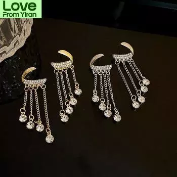 Заявление Мода Нерегулярные Металлические Стразы Кисточка Длинные Серьги Для Женщин