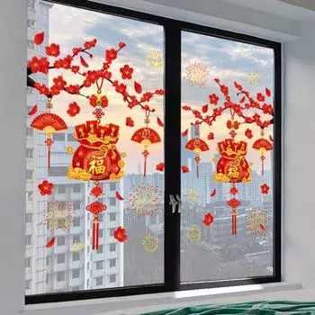Статическая наклейка на китайский Новый год, неклеящаяся наклейка на окно, двухсторонняя наклейка на стеклянную дверь