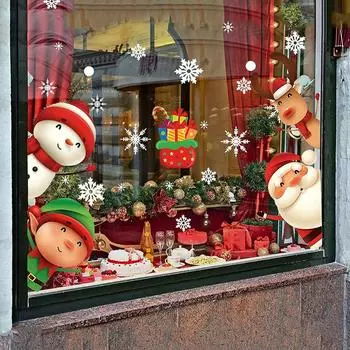 Статические электрические наклейки на окна, рождественские наклейки для дома, праздничные украшения для окон, наклейки со снеговиками One Size