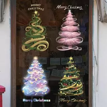 Статичные рождественские наклейки на окна, съемные электростатические стеклянные украшения с рождественской елкой и праздничными темами SDJ-34144