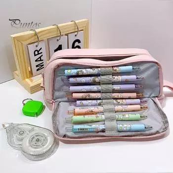 Канцелярский пенал с несколькими отделениями на молнии, сетчатыми карманами, большой вместимостью, органайзер для хранения ручек, школьные канцелярские принадлежности розовый