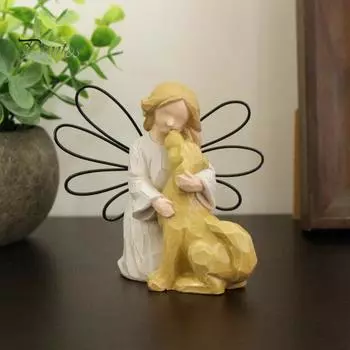Статуэтка ангела и собаки, расписанная вручную из смолы, украшение для домашнего офиса, настольная мини-статуэтка ангела, девочки и собаки, подарок для любителей собак
