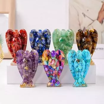 Статуэтка ангела из натурального камня, позитивная целебная энергия, вырезанная вручную из цветного искусственного хрусталя, крылатая статуэтка ангела-хранителя красный