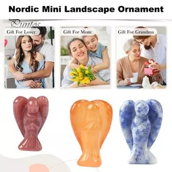 Статуэтка ангела из натурального камня с положительной исцеляющей энергией, вырезанная вручную, цветная, искусственная, кристаллическая, мини-статуэтка ангела, украшение для домашнего офиса, рабочего стола, орнамент белый