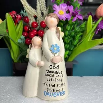 Статуэтка ангела из смолы, статуэтка ангела матери и дочери, настольное украшение, символ любви матери и дочери, подарочное украшение для домашнего декора A