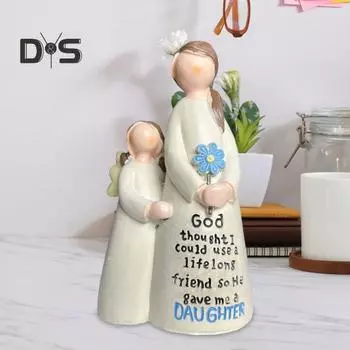 Статуэтка ангела из смолы, статуэтка ангела матери и дочери, настольное украшение, символ любви матери и дочери, подарочное украшение для домашнего декора A
