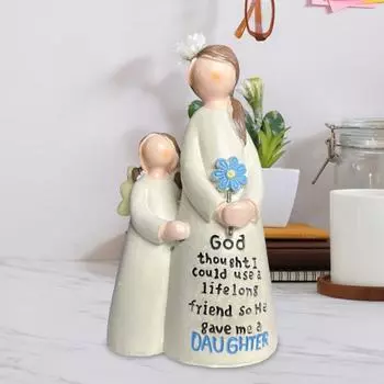Статуэтка ангела из смолы, статуэтка ангела матери и дочери, настольное украшение, символ любви матери и дочери, подарочное украшение для домашнего декора A