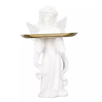 Статуэтка ангела-младенца, дизайн подноса, высота 11,8 дюймов, ручная резьба, богатые детали, смоляная фигурка херувима для спальни