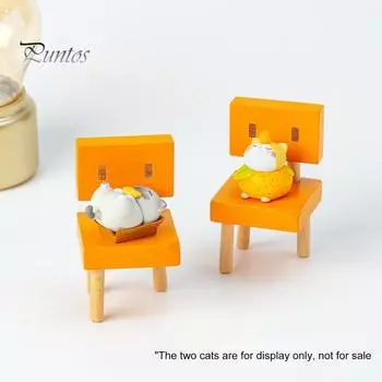 Статуэтка аниме-кота в виде стула, кавайная черно-белая статуэтка кота, деревянная 3-ножная статуэтка-стул, миниатюрное настольное украшение белый