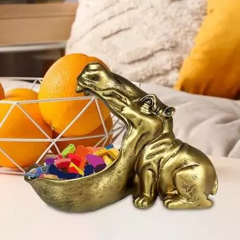 Статуэтка бегемота из смолы, фигурка бегемота с большим ртом, скульптура в виде миски для конфет в виде бегемота серебряный