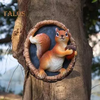 Статуэтка белки из смолы, морда дерева, устойчивая к погодным условиям, для сада и двора, скульптура в виде морды животного, настенное украшение, орнамент Squirrel