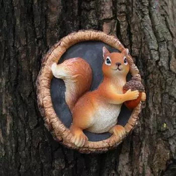 Статуэтка белки из смолы, морда дерева, устойчивая к погодным условиям, для сада и двора, скульптура в виде морды животного, настенное украшение, орнамент Squirrel