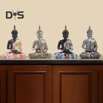 Статуэтка Будды для медитации, смоляная статуя сидящего Будды со скрещенными ногами, скульптура для домашнего офиса, книжной полки, украшения рабочего стола, орнамент A