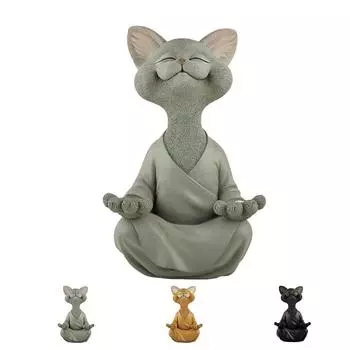 Статуэтка Будды-Кота для медитации и йоги, коллекционная, счастливая кошка, украшения для декора 12,5 см чёрный