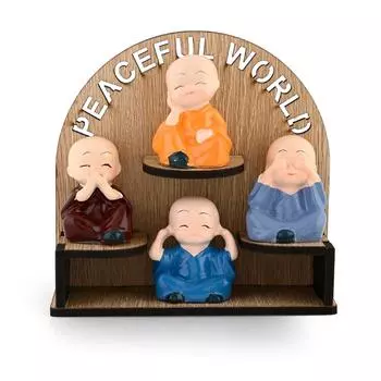 Статуэтка Будды-монаха на деревянной подставке, предметы домашнего декора, фигурки, экспонат - милая мини-статуэтка Будды-младенца