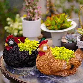Статуэтка цыпленка из смолы, кашпо с солнечным светом, суккулентный горшок, солнечная статуэтка цыпленка, светильники для патио, газона, двора, дома чёрный