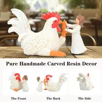 Статуэтка девушки-цыпленка Yousheng, белая девочка-петух, дай пять, резиновая статуэтка, скульптура для домашнего офиса, гостиной, книжной полки, украшения для рабочего стола, орнамент белый
