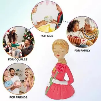 Статуэтка девушки Yousheng, держащей розы, ручной работы, из смолы, для рабочего стола, центральная часть стола для домашнего офиса красный