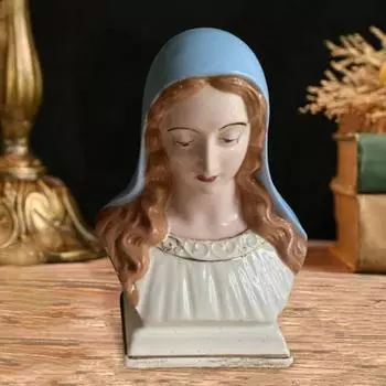 Статуэтка Девы Марии Иисуса из смолы, винтажная религиозная скульптура, домашний декор, бюст Иисуса, украшение стола для христианской семьи, религиозные обстановки C