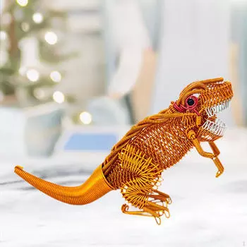 Статуэтка динозавра, алюминиевая проволочная модель, скульптура животного, фигурка дракона для офиса золотистый