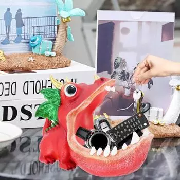 Статуэтка динозавра из смолы, большая пасть динозавра, конфетница, настольная миска для ключей, органайзер для хранения всякой всячины чёрный