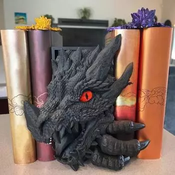Статуэтка дракона Yousheng, книжный держатель, смоляная фигурка дракона, книжная полка, органайзер, коллекционная книжная подставка, подставка для книг для гостиной, бара, кабинета, подарок любителям драконов чёрный/красный
