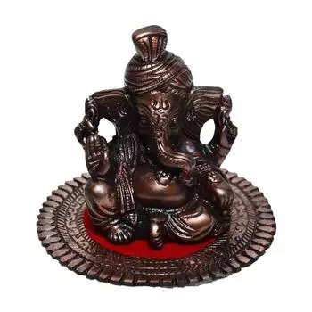 Статуэтка Ганеши, Brown Metal Phagdi Lord Ganesha Idol on Round Base, eCraftIndia