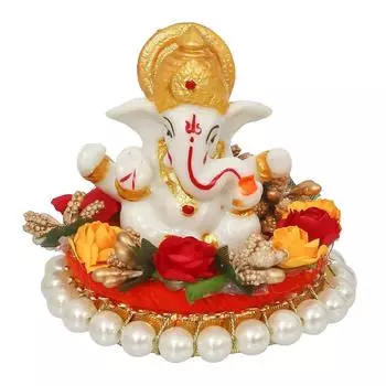 Статуэтка Ганеши, Polyresin Lord Ganesha Statue on Decorative Handcrafted Plate, eCraftIndia