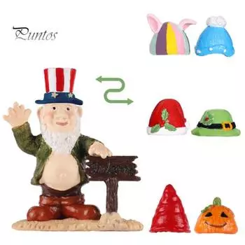 Статуэтка гнома из смолы своими руками, меняющая шляпу, рождественский гном, украшение, фигурка гнома с бородой и животом для домашнего внутреннего и наружного декора 1 Set