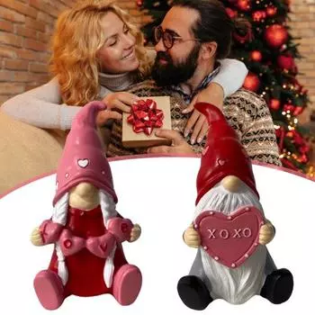 Статуэтка гнома ко Дню святого Валентина, розовая статуэтка гнома в форме сердца, раскрашенная вручную смоляная настольная игрушка в виде гнома для подарков на День святого Валентина Men