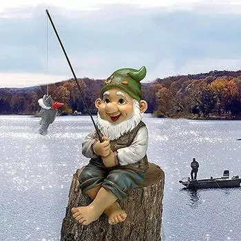 Статуэтка гнома-рыболова, садовый гном, скульптура рыбака из смолы, мини-фигурки эльфов, украшение для стола, газона, фонтана, уличного декора, подарок