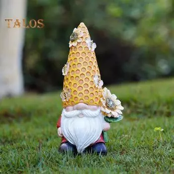 Статуэтка гнома с пчелами, солнечный свет, подсолнечник, смола, уличный декор, статуя, устойчивая к атмосферным воздействиям скульптура карлика для двора, патио, крыльца, сада жёлтый