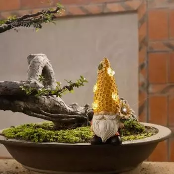 Статуэтка гнома с пчелами, солнечный свет, подсолнечник, смола, уличный декор, статуя, устойчивая к атмосферным воздействиям скульптура карлика для двора, патио, крыльца, сада жёлтый