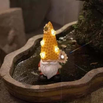 Статуэтка гнома с пчелами, солнечный свет, подсолнечник, смола, уличный декор, статуя, устойчивая к атмосферным воздействиям скульптура карлика для двора, патио, крыльца, сада жёлтый