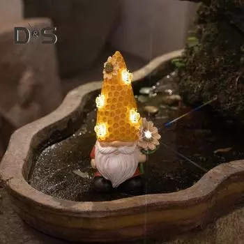 Статуэтка гнома с пчелами, солнечный свет, подсолнечник, смола, уличный декор, статуя, устойчивая к атмосферным воздействиям скульптура карлика для двора, патио, крыльца, сада жёлтый