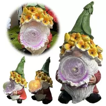 Статуэтка гнома, солнечные фонари, смоляная фигурка гнома, украшение с магической сферой, устойчивая к погодным условиям скульптура гнома