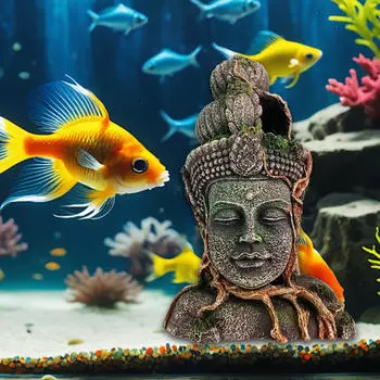 Статуэтка головы Будды, украшение для аквариума, место отдыха для петушков, для пресной и морской воды, декоративный смоляной грот