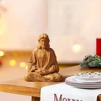 Статуэтка Христа из смолы, рождественское украшение для стола, статуэтка святого, сидящего в медитации, статуэтка Иисуса для столов, украшение камина, христианский подарок 15cm