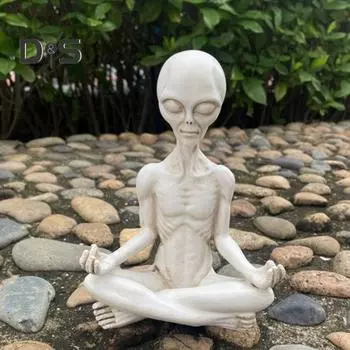 Статуэтка «Инопланетяне» для йоги Медитирующие сидящие инопланетяне Статуя из смолы Скульптура для домашнего офиса Настольный сад Украшение Орнамент Рождественский фестиваль Подарок серый