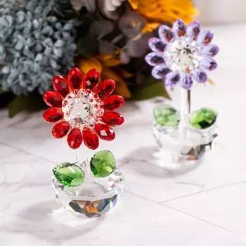 Статуэтка из хрусталя «Подсолнух» ручной работы, серия «Растение», украшения в виде подсолнуха, статуэтка «Подсолнух», подарок на день рождения зелёный