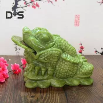 Статуэтка из искусственного нефрита, золотая жаба, фен-шуй, украшение в виде лягушки богатства с монетой во рту, статуэтка жабы богатства и удачи зелёный