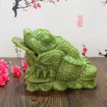 Статуэтка из искусственного нефрита, золотая жаба, фен-шуй, украшение в виде лягушки богатства с монетой во рту, статуэтка жабы богатства и удачи зелёный