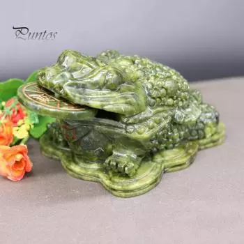 Статуэтка из искусственного нефрита, золотая жаба, фен-шуй, украшение в виде лягушки богатства с монетой во рту, статуэтка жабы богатства и удачи зелёный