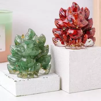 Статуэтка из натурального камня в виде девятихвостой лисы, позитивная целебная энергия, вырезанная вручную из цветного искусственного кристалла, сидящая статуя животного для домашнего офиса и рабочего стола розовый