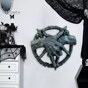 Статуэтка из рога козла в виде руки дьявола, настенное украшение для дома, офиса, гостиной, ванной комнаты, настенное искусство, жуткая статуя из смолы в виде руки демона, настенный орнамент A